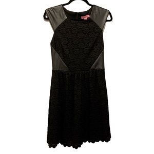 Vintage Betsey Johnson Faux Leather and Lace Sleeveless Black Punk Dress